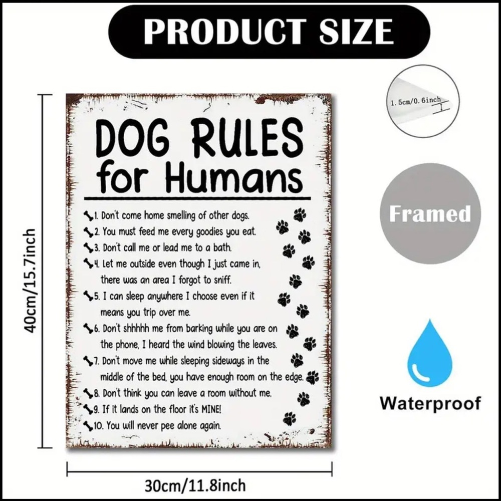 Dog Rules for Humans Sign - Black and White - Picture 4 of 4